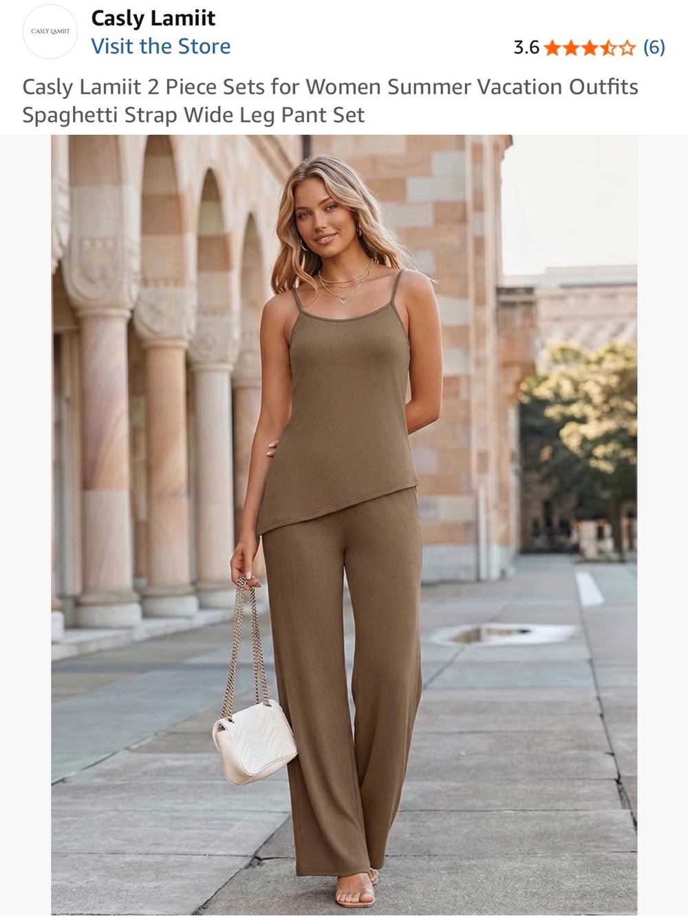 Tan Spaghetti Strap Wide Leg Pant Set